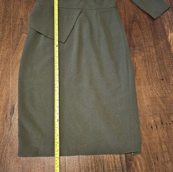 The Fold London Olive Green Asymmetric Sheath Dress Size 10